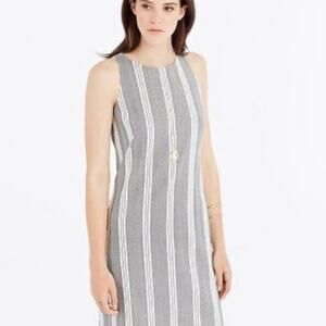 Ann Taylor Black Cream Striped Sleeveless Cotton Blend Sheath Dress